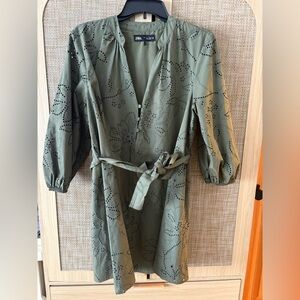 Zara Olive Green floral belted dress L